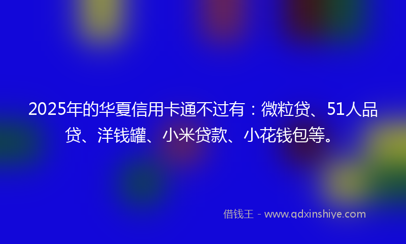 2025年的华夏信用卡通不过有：微粒贷、51人品贷、洋钱罐、小米贷款、小花钱包等。