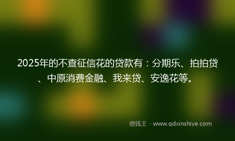 2025年的不查征信花的贷款有：分期乐、拍拍贷、中原消费金融、我来贷、安逸花等。