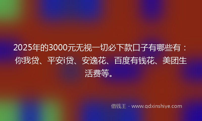 2025年的3000元无视一切必下款口子有哪些有：你我贷、平安i贷、安逸花、百度有钱花、美团生活费等。