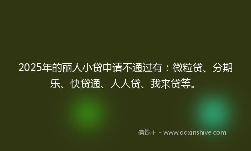 2025年的丽人小贷申请不通过有：微粒贷、分期乐、快贷通、人人贷、我来贷等。