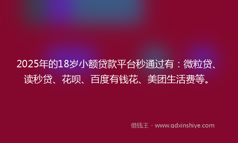 2025年的18岁小额贷款平台秒通过有：微粒贷、读秒贷、花呗、百度有钱花、美团生活费等。
