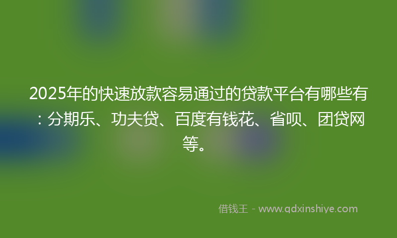 2025年的快速放款容易通过的贷款平台有哪些有：分期乐、功夫贷、百度有钱花、省呗、团贷网等。