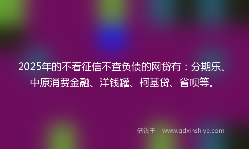 2025年的不看征信不查负债的网贷有：分期乐、中原消费金融、洋钱罐、柯基贷、省呗等。