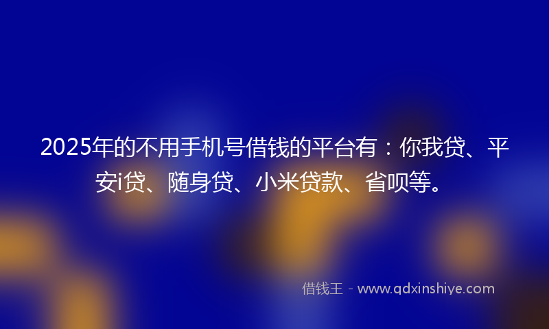 2025年的不用手机号借钱的平台有：你我贷、平安i贷、随身贷、小米贷款、省呗等。