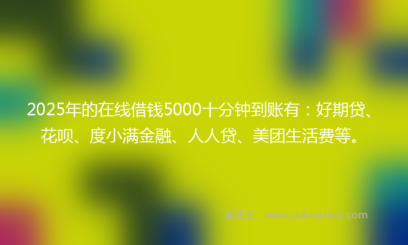2025年的在线借钱5000十分钟到账有：好期贷、花呗、度小满金融、人人贷、美团生活费等。