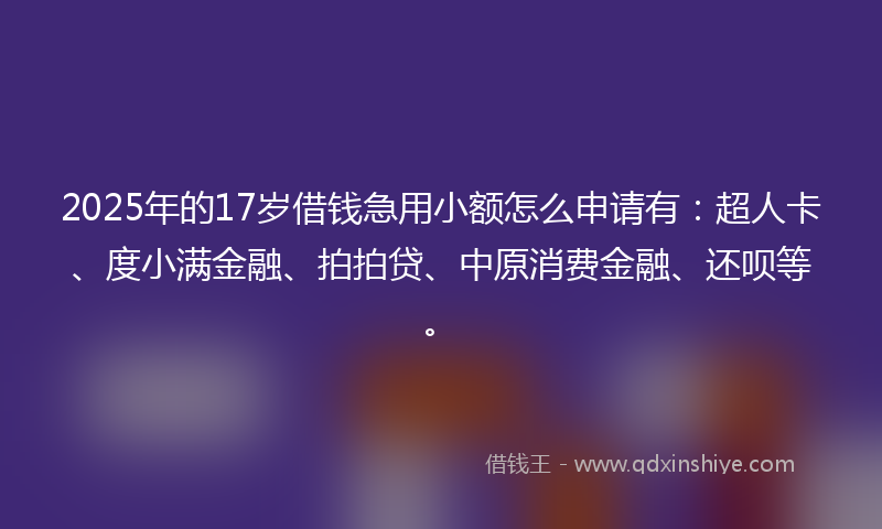2025年的17岁借钱急用小额怎么申请有：超人卡、度小满金融、拍拍贷、中原消费金融、还呗等。