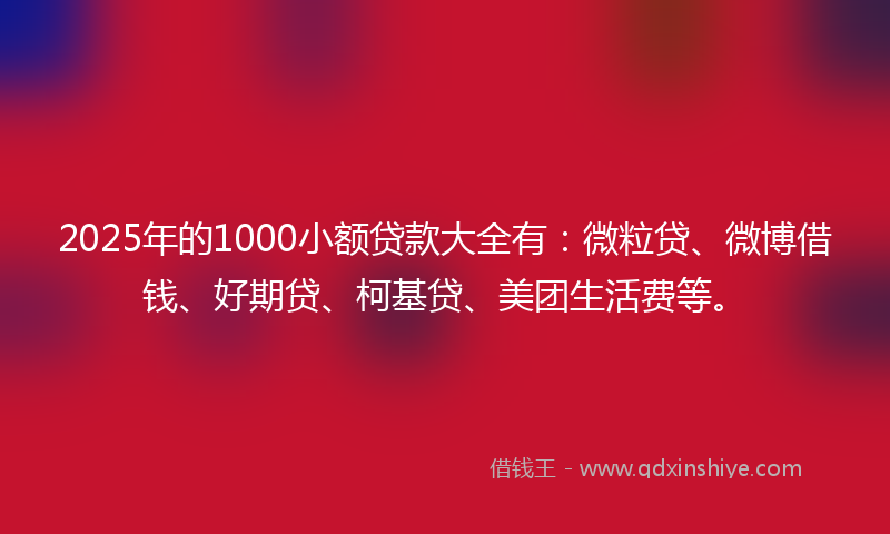 2025年的1000小额贷款大全有：微粒贷、微博借钱、好期贷、柯基贷、美团生活费等。