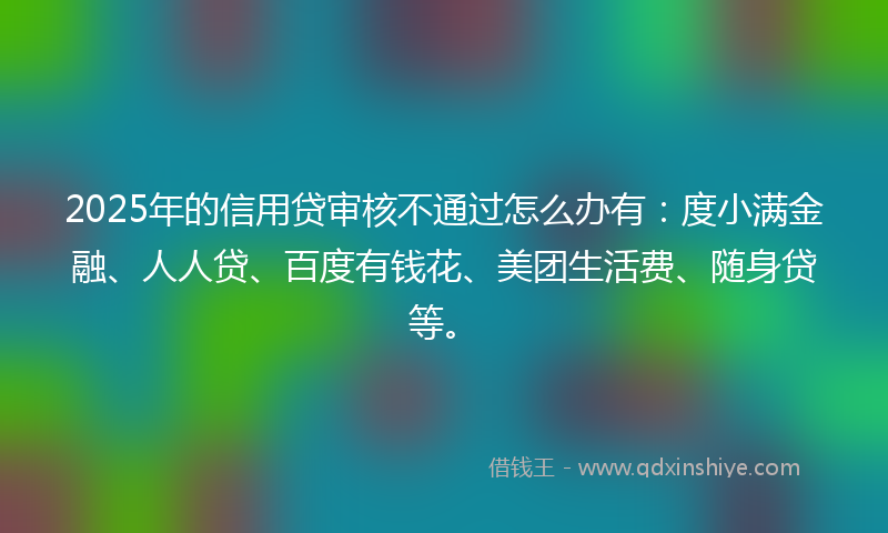 2025年的信用贷审核不通过怎么办有：度小满金融、人人贷、百度有钱花、美团生活费、随身贷等。