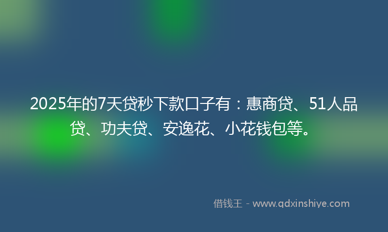 2025年的7天贷秒下款口子有：惠商贷、51人品贷、功夫贷、安逸花、小花钱包等。