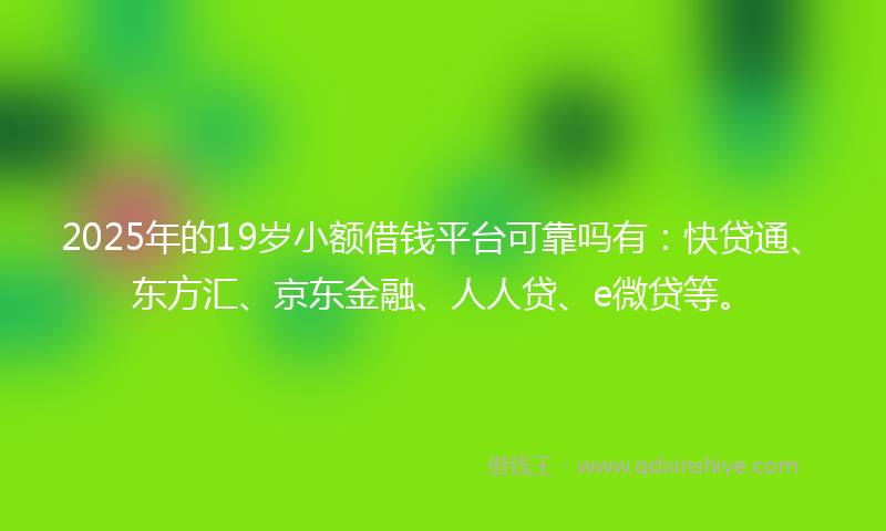 2025年的19岁小额借钱平台可靠吗有：快贷通、东方汇、京东金融、人人贷、e微贷等。