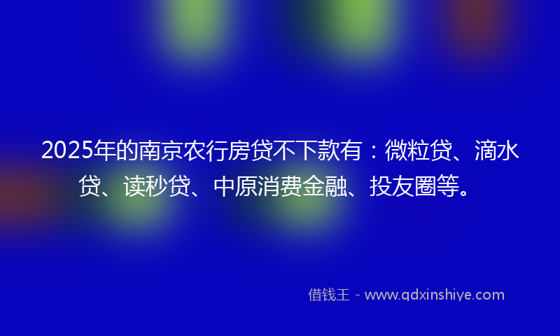 2025年的南京农行房贷不下款有：微粒贷、滴水贷、读秒贷、中原消费金融、投友圈等。