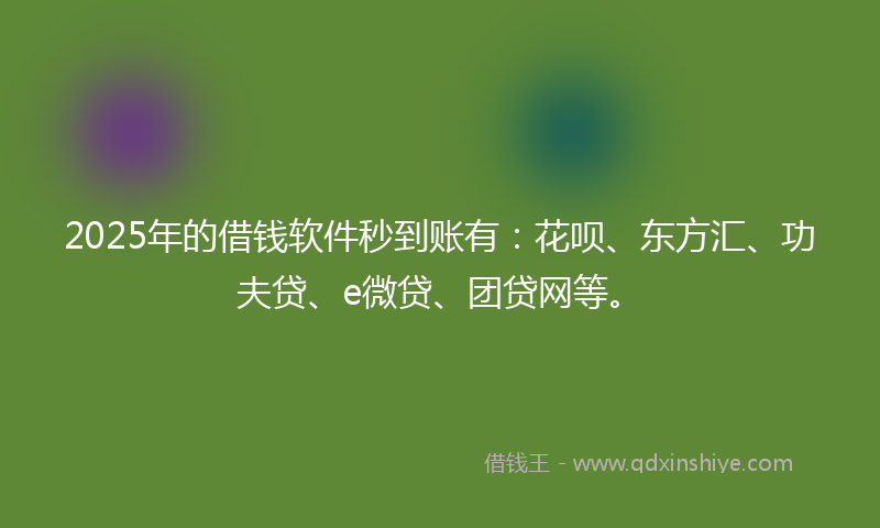 2025年的借钱软件秒到账有：花呗、东方汇、功夫贷、e微贷、团贷网等。