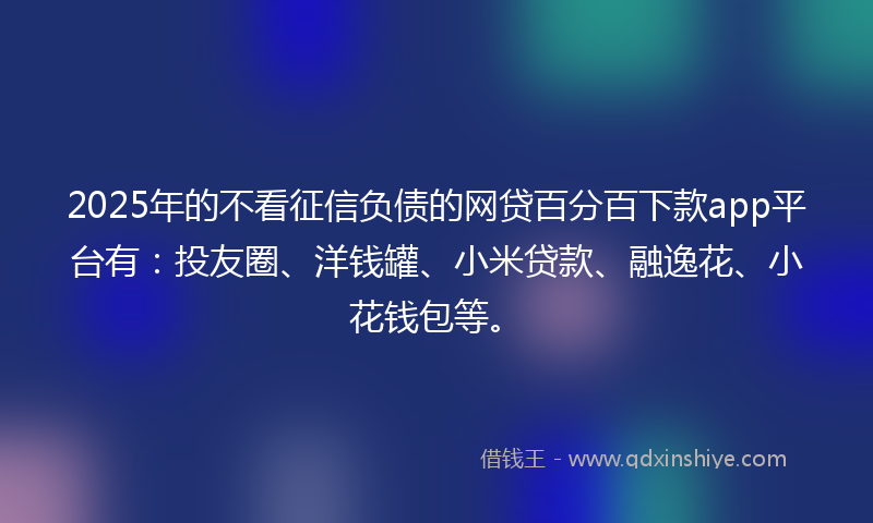 2025年的不看征信负债的网贷百分百下款app平台有：投友圈、洋钱罐、小米贷款、融逸花、小花钱包等。