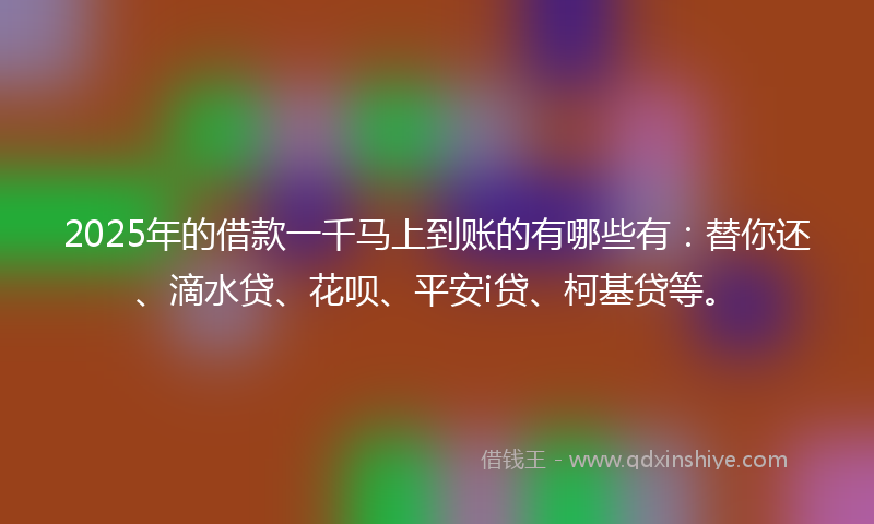 2025年的借款一千马上到账的有哪些有：替你还、滴水贷、花呗、平安i贷、柯基贷等。