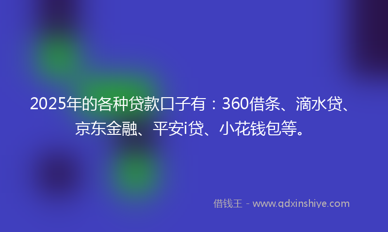 2025年的各种贷款口子有：360借条、滴水贷、京东金融、平安i贷、小花钱包等。