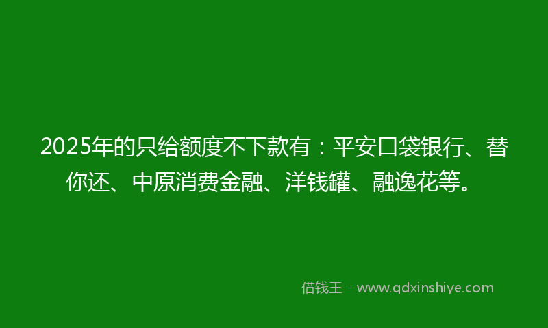 2025年的只给额度不下款有：平安口袋银行、替你还、中原消费金融、洋钱罐、融逸花等。