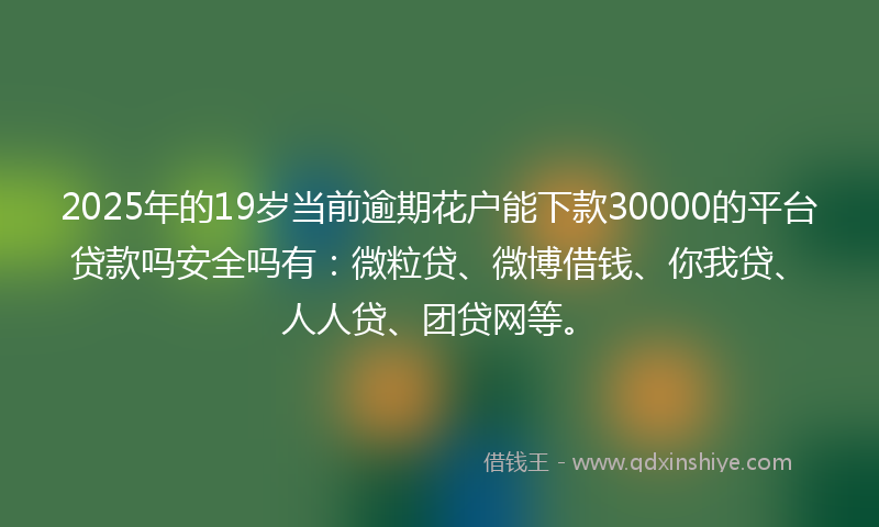 2025年的19岁当前逾期花户能下款30000的平台贷款吗安全吗有：微粒贷、微博借钱、你我贷、人人贷、团贷网等。