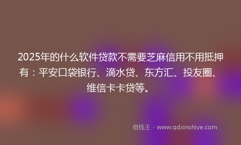 2025年的什么软件贷款不需要芝麻信用不用抵押有：平安口袋银行、滴水贷、东方汇、投友圈、维信卡卡贷等。