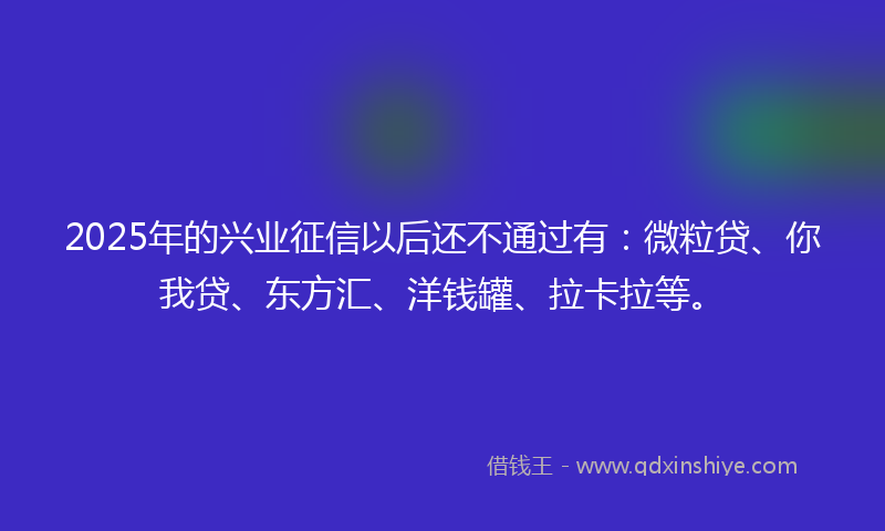 2025年的兴业征信以后还不通过有：微粒贷、你我贷、东方汇、洋钱罐、拉卡拉等。