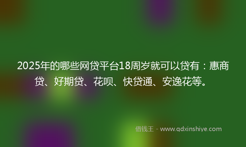 2025年的哪些网贷平台18周岁就可以贷有：惠商贷、好期贷、花呗、快贷通、安逸花等。