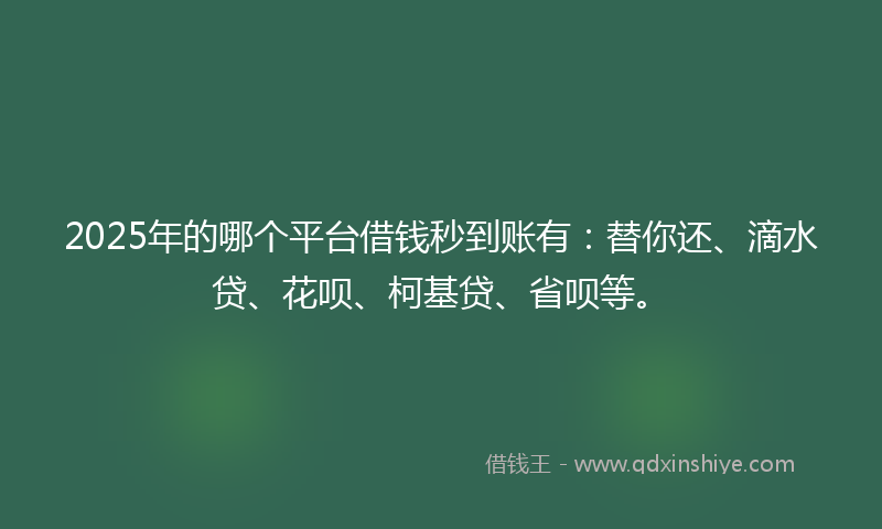 2025年的哪个平台借钱秒到账有：替你还、滴水贷、花呗、柯基贷、省呗等。