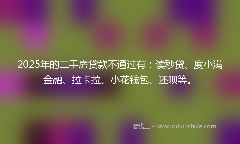 2025年的二手房贷款不通过有:读秒贷、度小满金融、拉卡拉、小花钱包、还呗等。