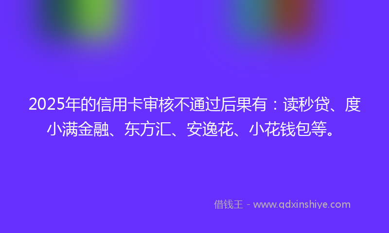 2025年的信用卡审核不通过后果有：读秒贷、度小满金融、东方汇、安逸花、小花钱包等。