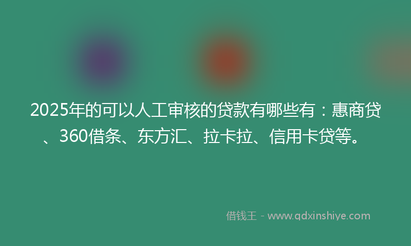 2025年的可以人工审核的贷款有哪些有：惠商贷、360借条、东方汇、拉卡拉、信用卡贷等。