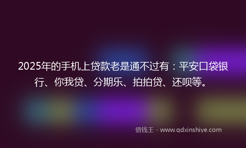 2025年的手机上贷款老是通不过有：平安口袋银行、你我贷、分期乐、拍拍贷、还呗等。