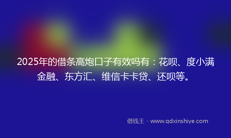 2025年的借条高炮口子有效吗有：花呗、度小满金融、东方汇、维信卡卡贷、还呗等。