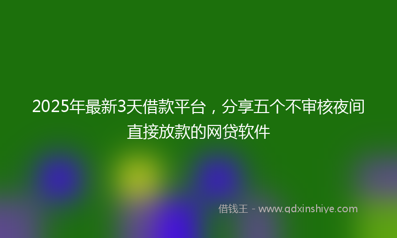 2025年最新3天借款平台，分享五个不审核夜间直接放款的网贷软件