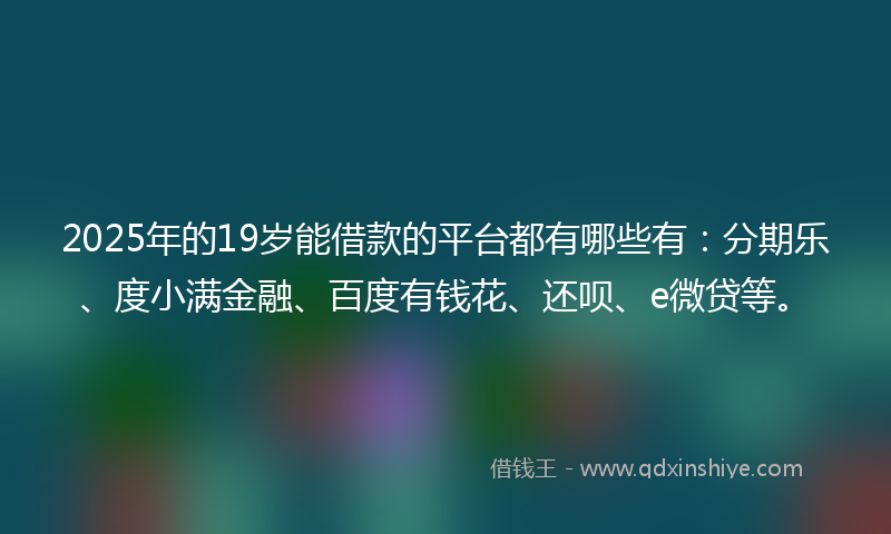 2025年的19岁能借款的平台都有哪些有：分期乐、度小满金融、百度有钱花、还呗、e微贷等。
