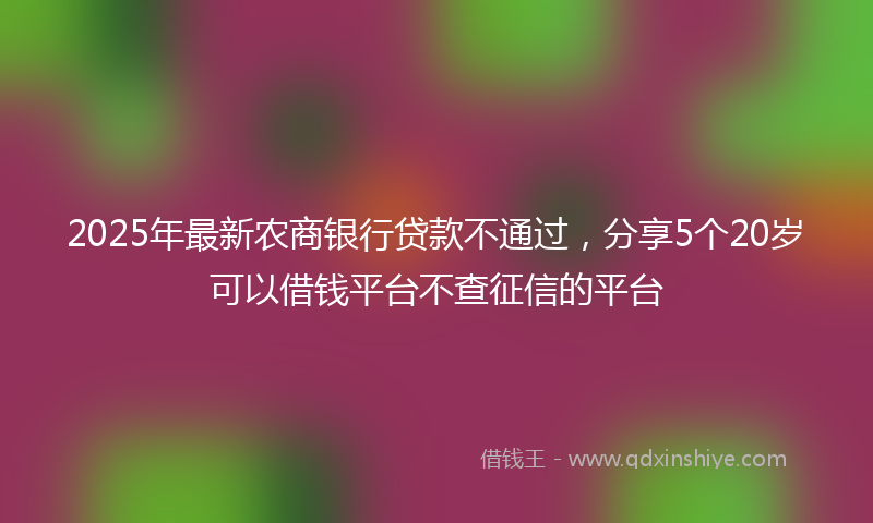 2025年最新农商银行贷款不通过，分享5个20岁可以借钱平台不查征信的平台