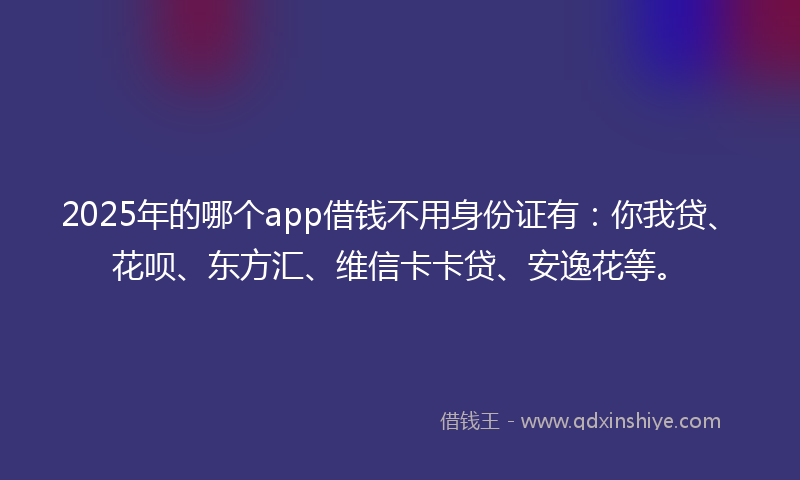 2025年的哪个app借钱不用身份证有：你我贷、花呗、东方汇、维信卡卡贷、安逸花等。