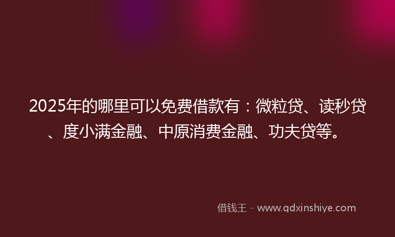 2025年的哪里可以免费借款有：微粒贷、读秒贷、度小满金融、中原消费金融、功夫贷等。