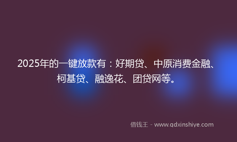 2025年的一键放款有：好期贷、中原消费金融、柯基贷、融逸花、团贷网等。