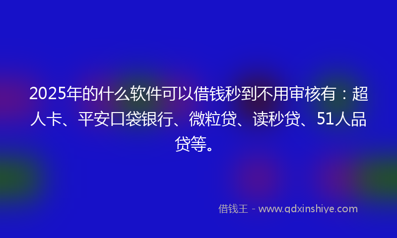 2025年的什么软件可以借钱秒到不用审核有：超人卡、平安口袋银行、微粒贷、读秒贷、51人品贷等。