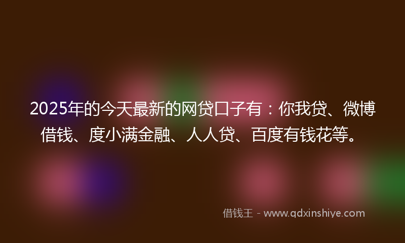 2025年的今天最新的网贷口子有：你我贷、微博借钱、度小满金融、人人贷、百度有钱花等。