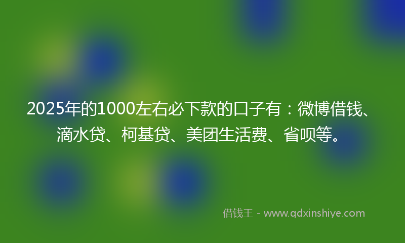 2025年的1000左右必下款的口子有：微博借钱、滴水贷、柯基贷、美团生活费、省呗等。