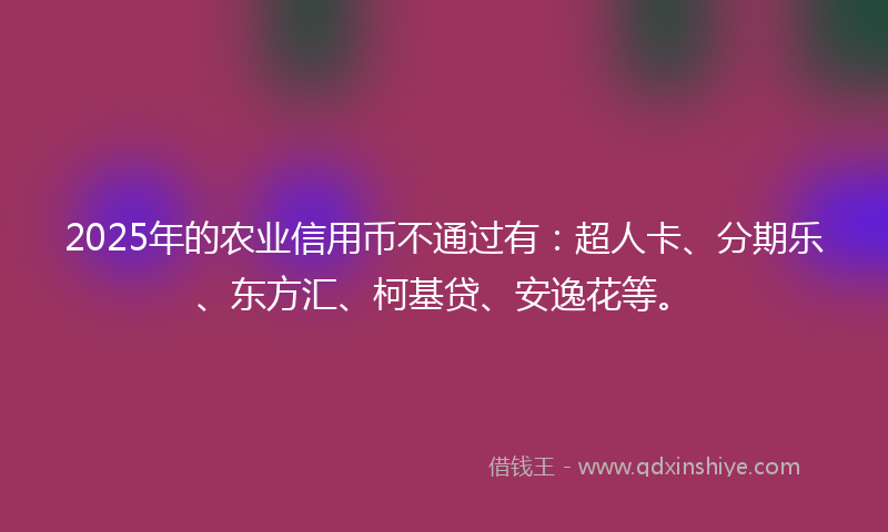 2025年的农业信用币不通过有：超人卡、分期乐、东方汇、柯基贷、安逸花等。