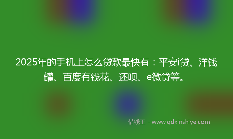 2025年的手机上怎么贷款最快有：平安i贷、洋钱罐、百度有钱花、还呗、e微贷等。
