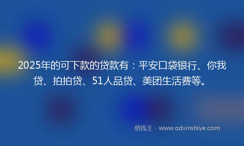 2025年的可下款的贷款有：平安口袋银行、你我贷、拍拍贷、51人品贷、美团生活费等。