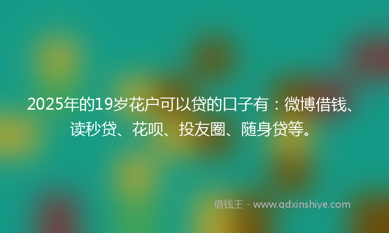 2025年的19岁花户可以贷的口子有：微博借钱、读秒贷、花呗、投友圈、随身贷等。