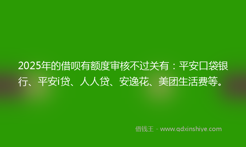 2025年的借呗有额度审核不过关有：平安口袋银行、平安i贷、人人贷、安逸花、美团生活费等。