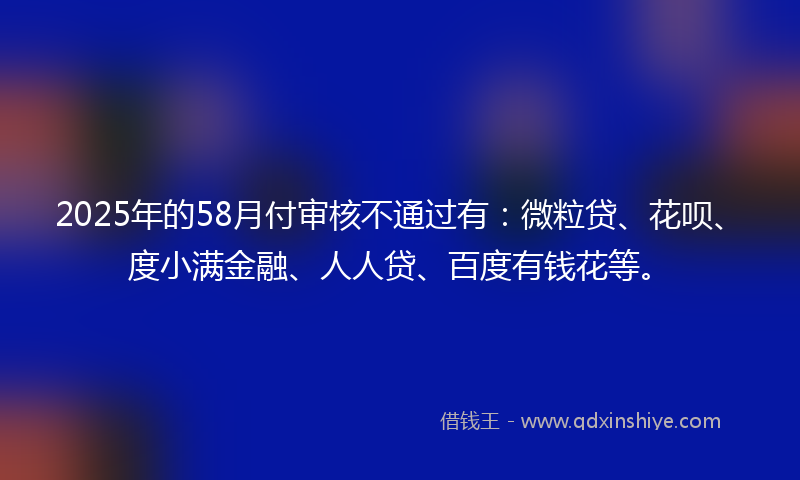 2025年的58月付审核不通过有：微粒贷、花呗、度小满金融、人人贷、百度有钱花等。