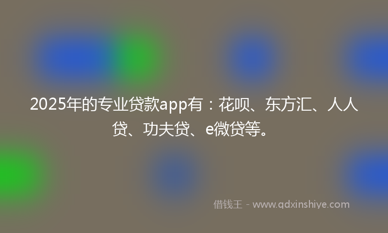 2025年的专业贷款app有：花呗、东方汇、人人贷、功夫贷、e微贷等。