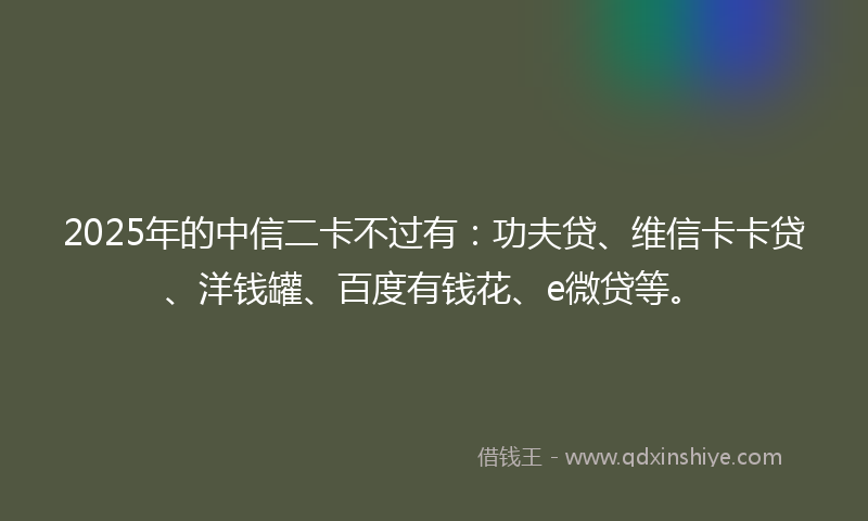 2025年的中信二卡不过有：功夫贷、维信卡卡贷、洋钱罐、百度有钱花、e微贷等。