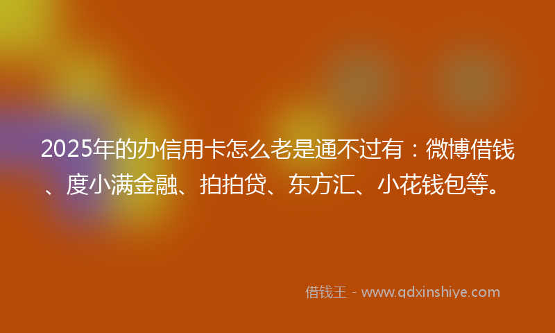 2025年的办信用卡怎么老是通不过有：微博借钱、度小满金融、拍拍贷、东方汇、小花钱包等。