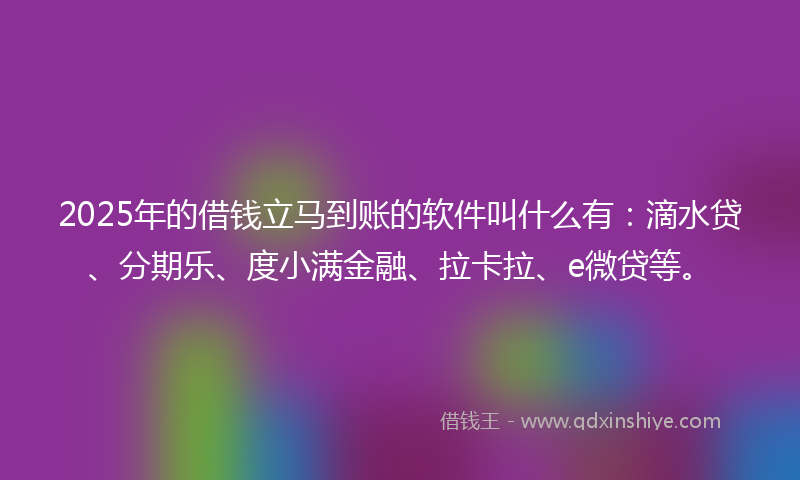 2025年的借钱立马到账的软件叫什么有：滴水贷、分期乐、度小满金融、拉卡拉、e微贷等。