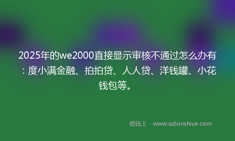 2025年的we2000直接显示审核不通过怎么办有：度小满金融、拍拍贷、人人贷、洋钱罐、小花钱包等。